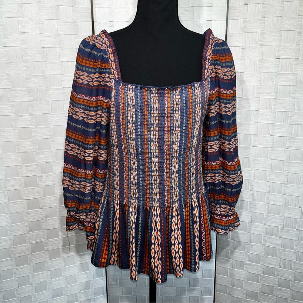 Les Serein Blouse Women’s Bourges Smocked Knit Top Indigo‎ Size Large